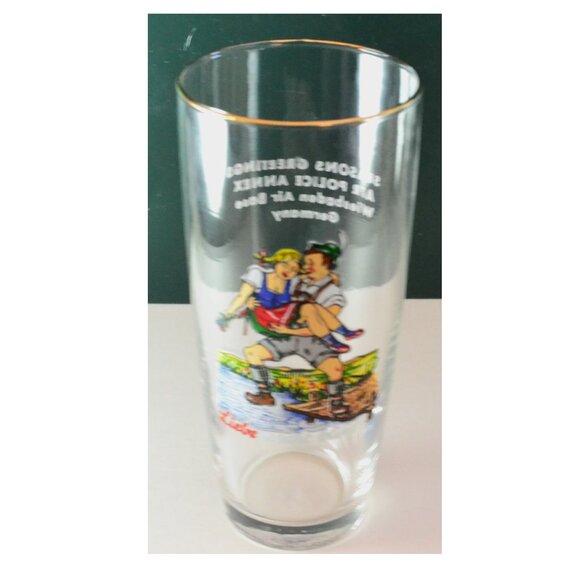 Set Of 4 Glasses German Figures With Sayings Air Force Police Wiesbaden Germany - Picture 2 of 11